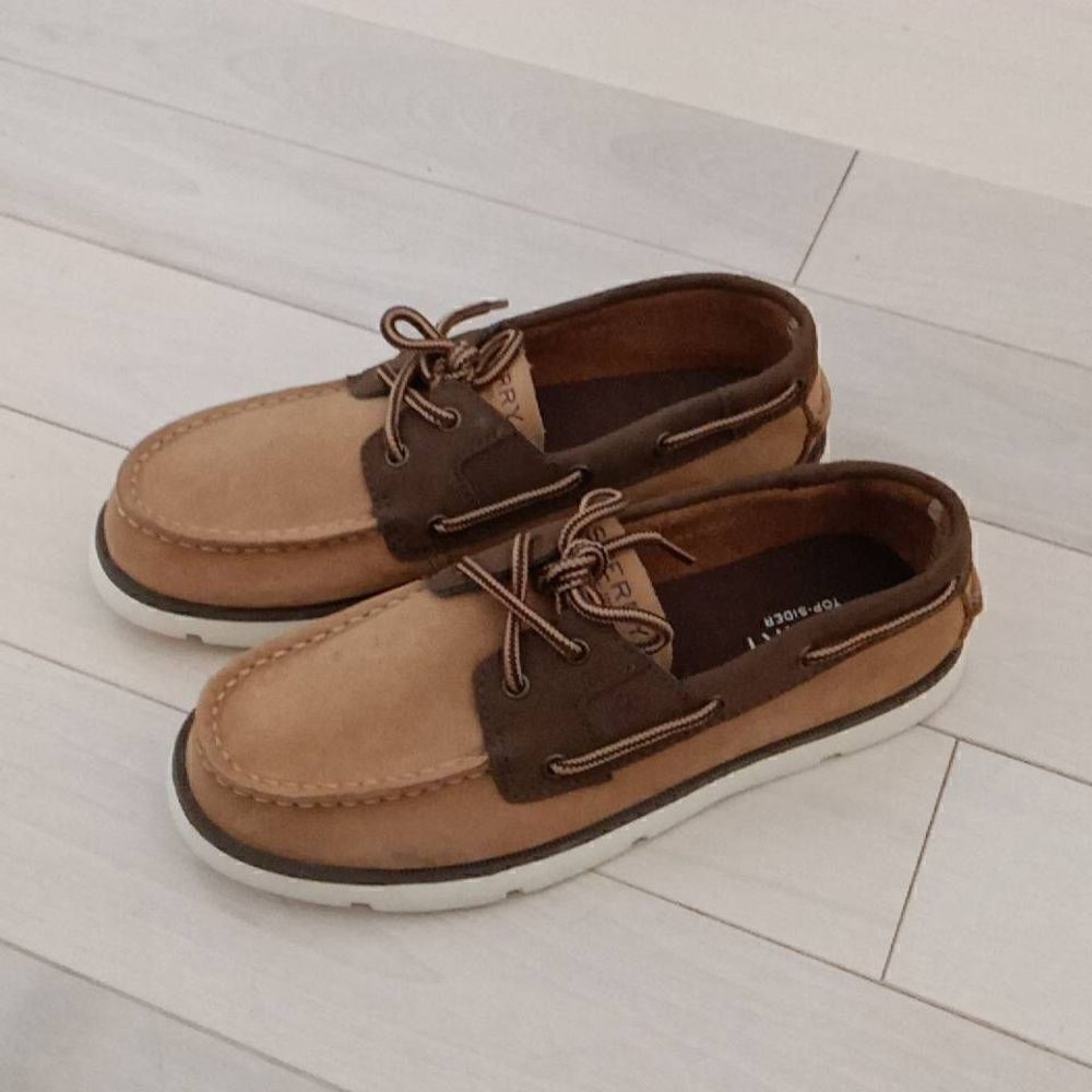 Sperry Kids Boys Leeward 2-Eye Leather Tan/ Beige Boat Shoes Size 3M